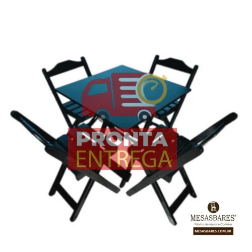 PRONTA ENTREGA - Conjunto De Mesa Bar 70x70 Com 4 Cadeiras Dobráveis Em Madeira Preto  - Cod: 762